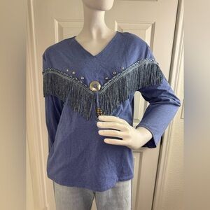Sas’sa Vintage Fringe Western Shirt Size M  Long Sleeve Rodeo Boho  #333